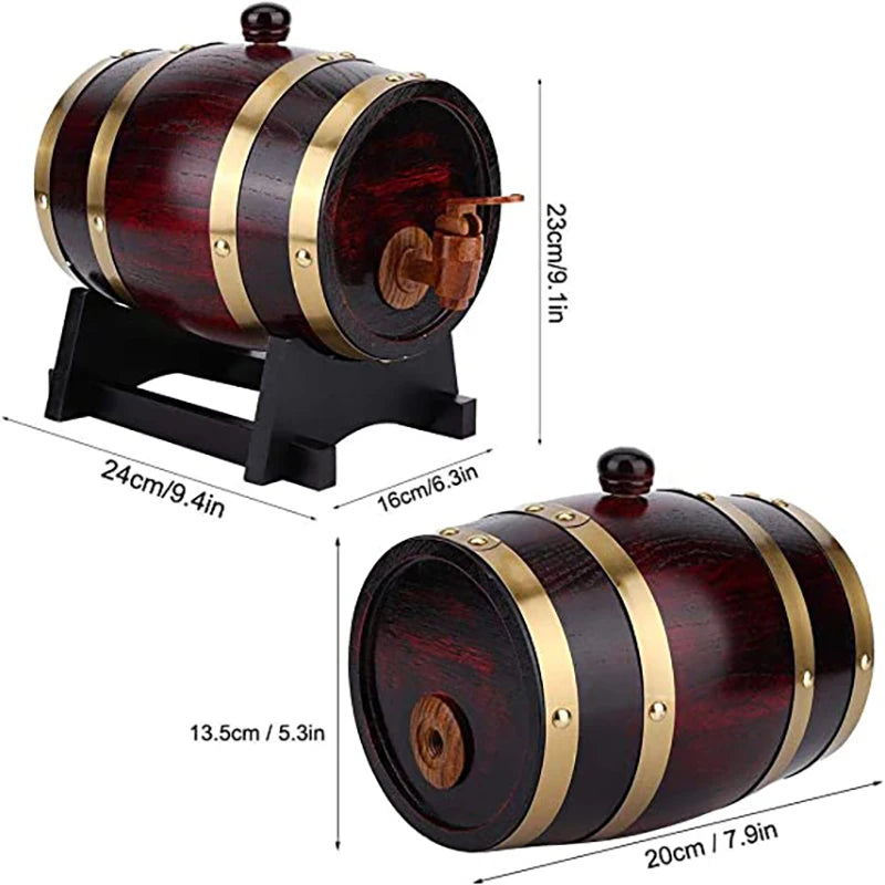 Wine, Beer & Whiskey Oak Barrels, 3L Vintage Wooden Barrel