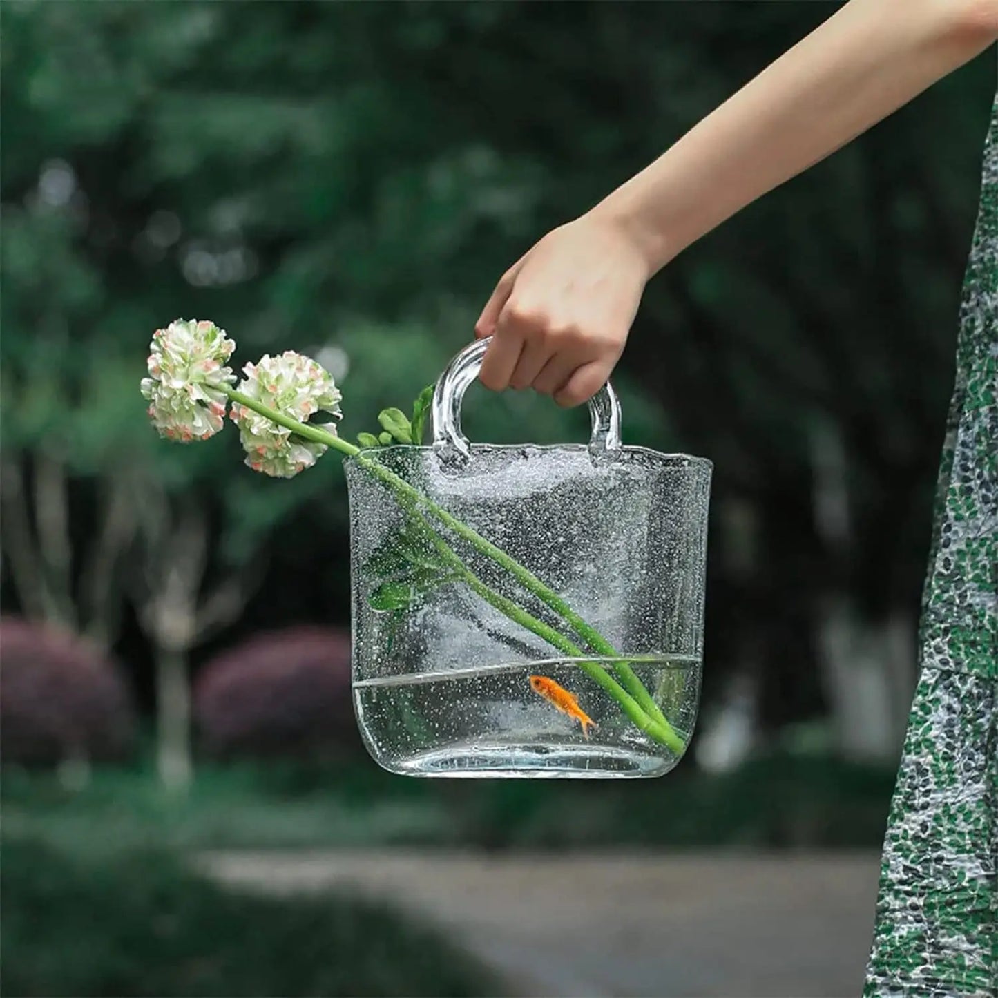 Clear Glass Bag: Unique Handbag Vase and Cocktail Container